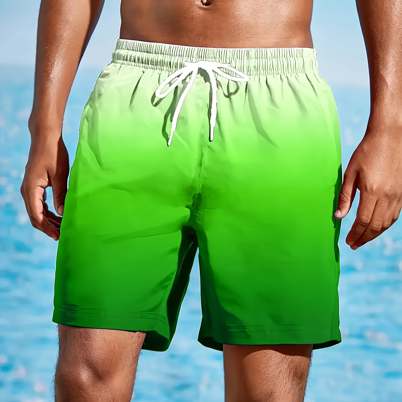 Gradient Blue 3D Print Beach Shorts for Men - Lightweight & Casual   OAXG Grass Green / FR S