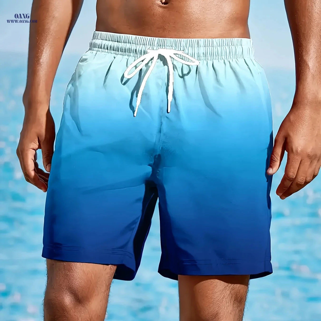 Gradient Blue 3D Print Beach Shorts for Men - Lightweight & Casual   OAXG 