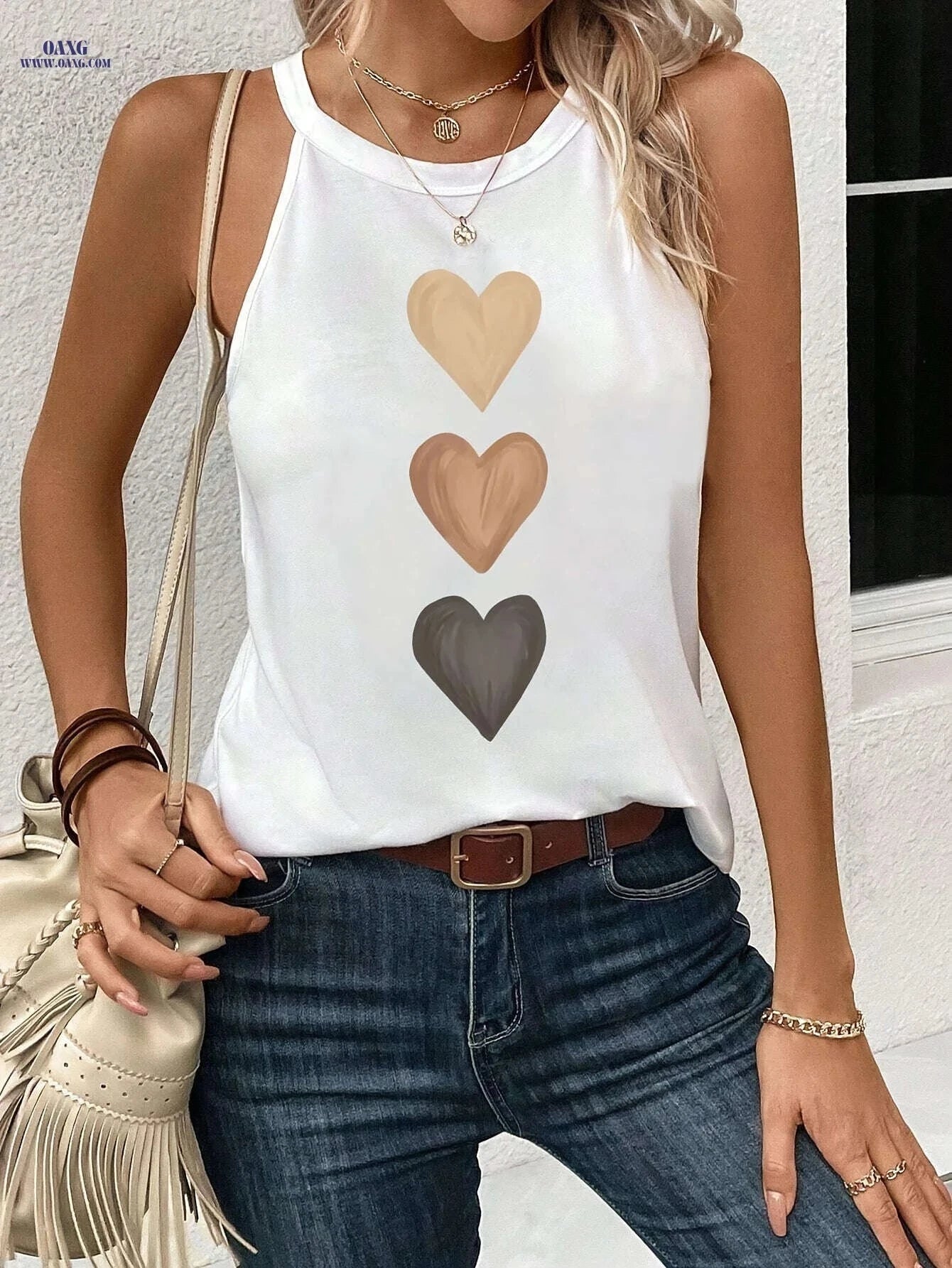 Gradient Heart Print Halter Top - Elegant Sleeveless Women's Top   OAXG 