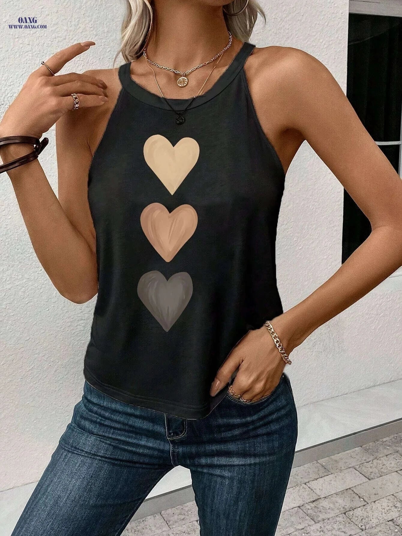 Gradient Heart Print Halter Top - Elegant Sleeveless Women's Top   OAXG 