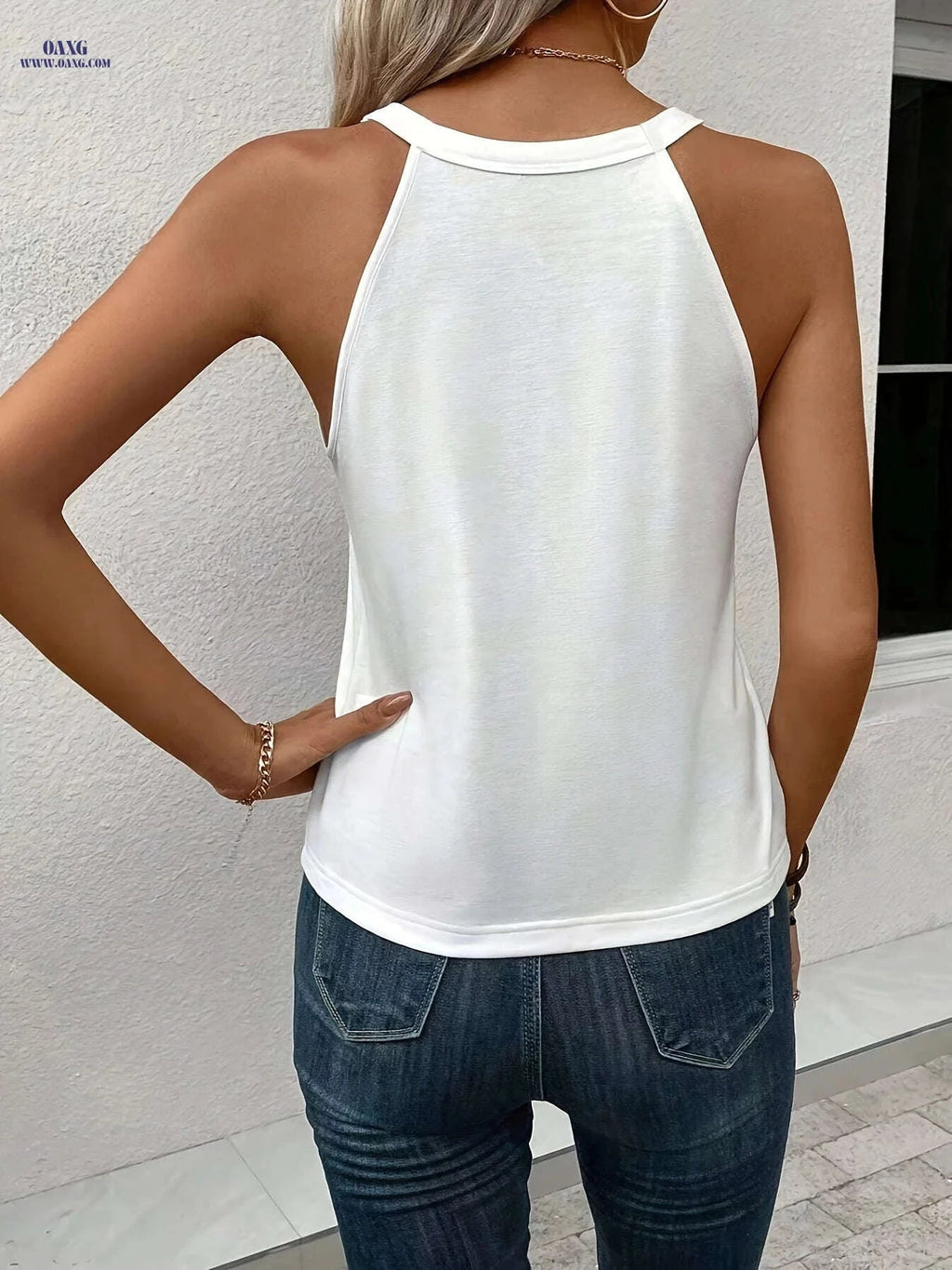 Gradient Heart Print Halter Top - Elegant Sleeveless Women's Top   OAXG White / XS