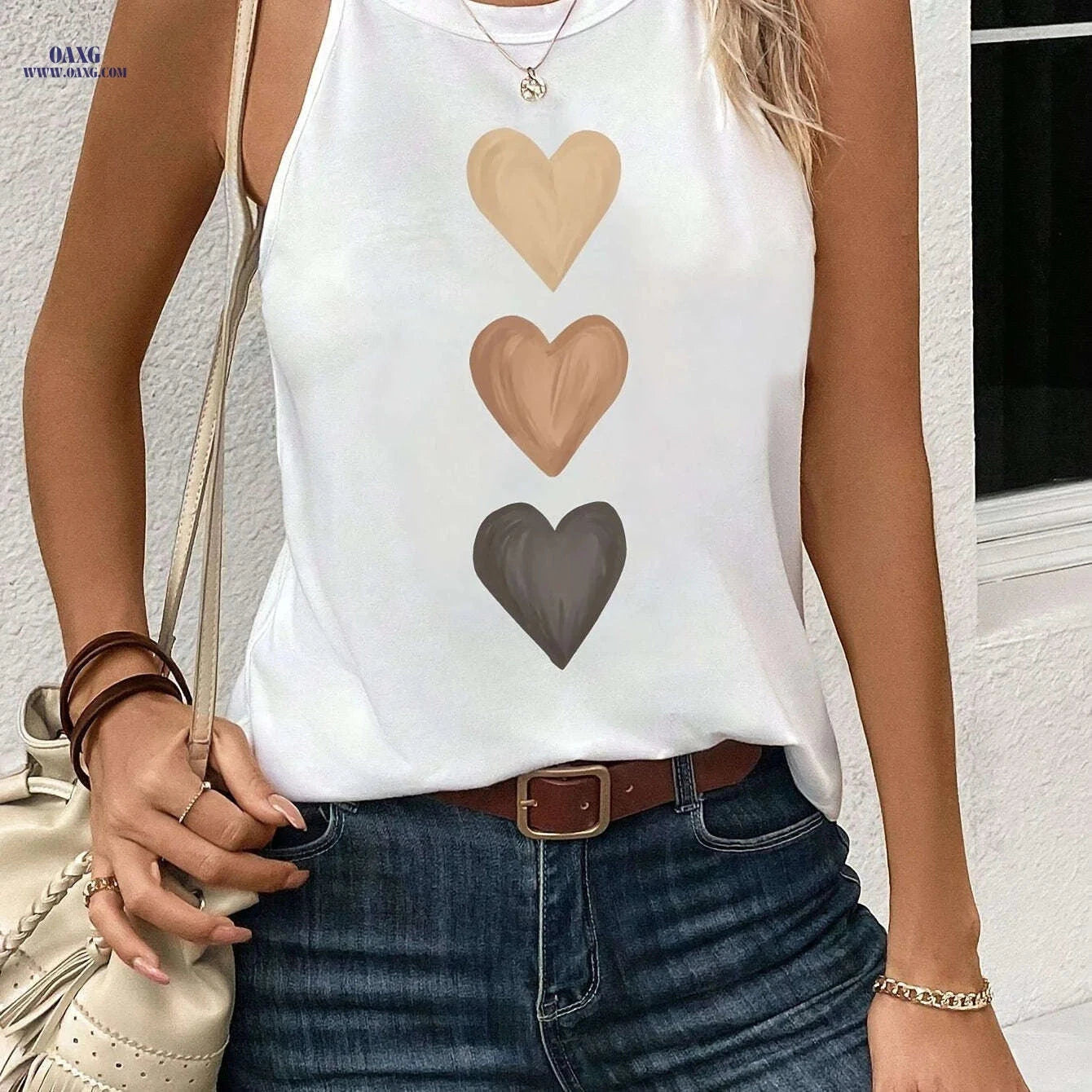 Gradient Heart Print Halter Top - Elegant Sleeveless Women's Top   OAXG White / XS