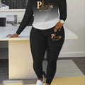 Gradient Paris Letter Print Women's Long Sleeve Two-Piece Outfit   OAXG Black / S