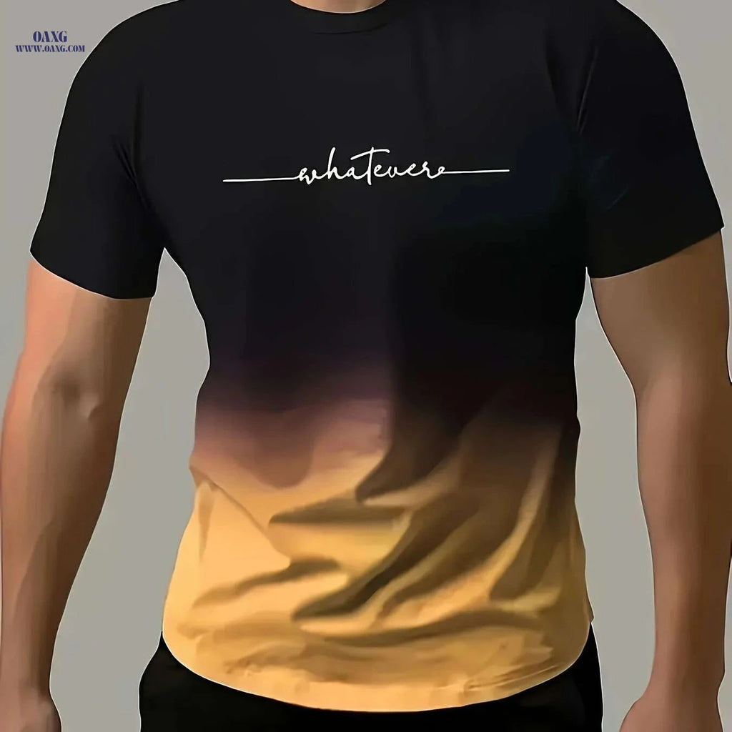 Gradient "WHATEVER" T-Shirt - Casual Crew Neck for Summer Fun   OAXG 