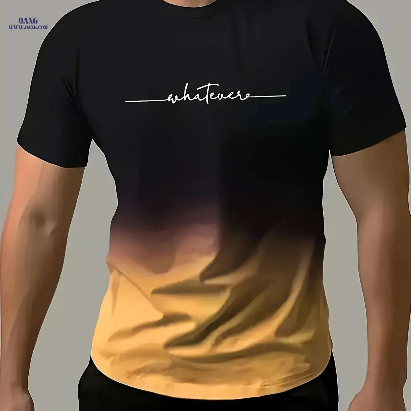 Gradient "WHATEVER" T-Shirt - Casual Crew Neck for Summer Fun   OAXG 