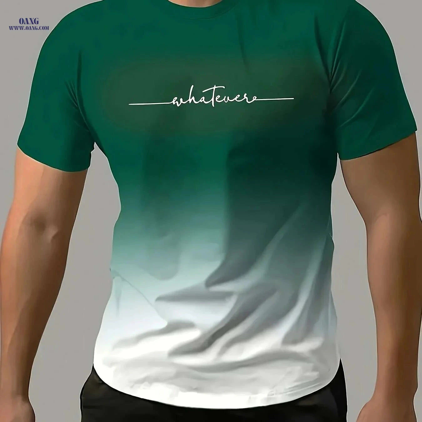 Gradient "WHATEVER" T-Shirt - Casual Crew Neck for Summer Fun   OAXG 