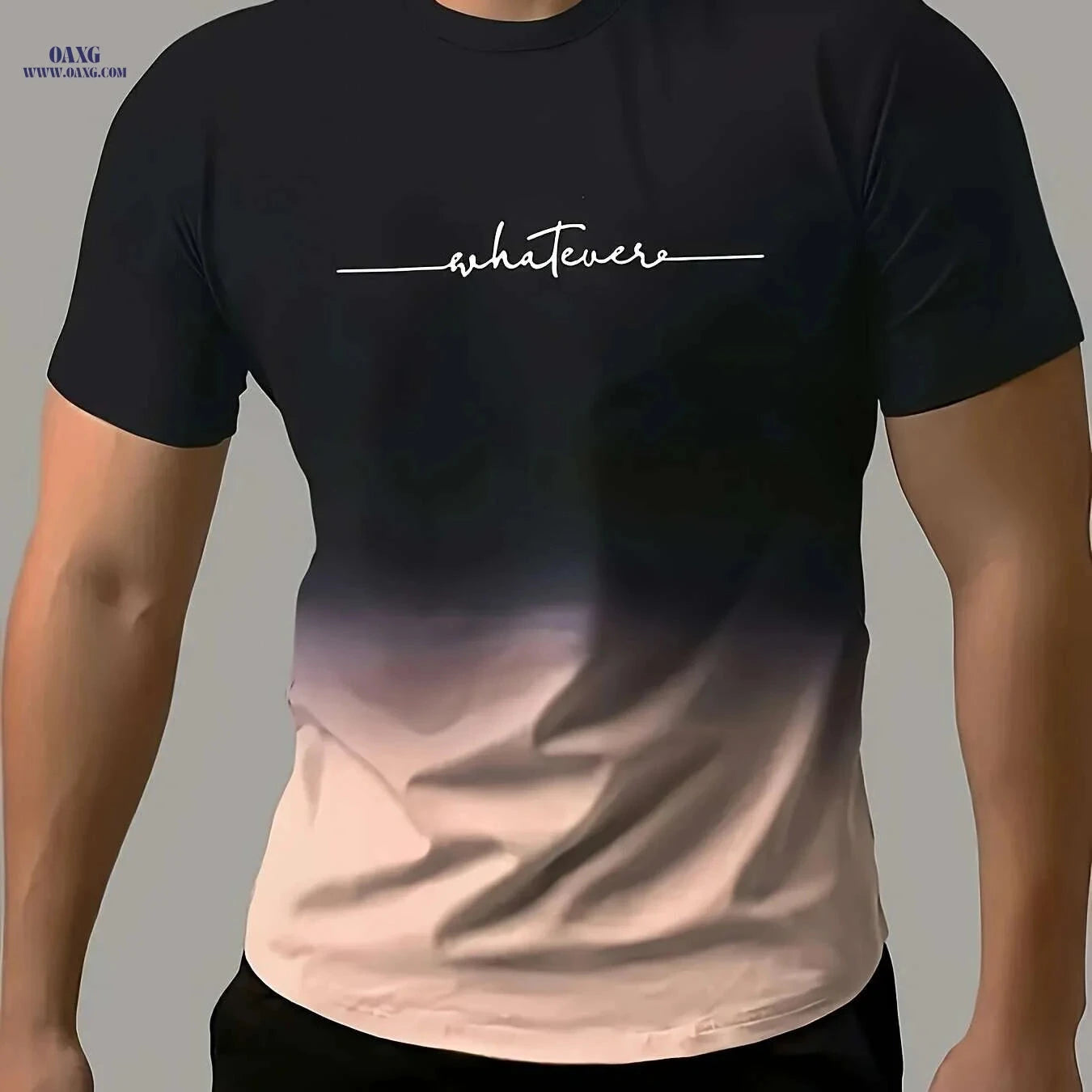 Gradient "WHATEVER" T-Shirt - Casual Crew Neck for Summer Fun   OAXG Yellow / S