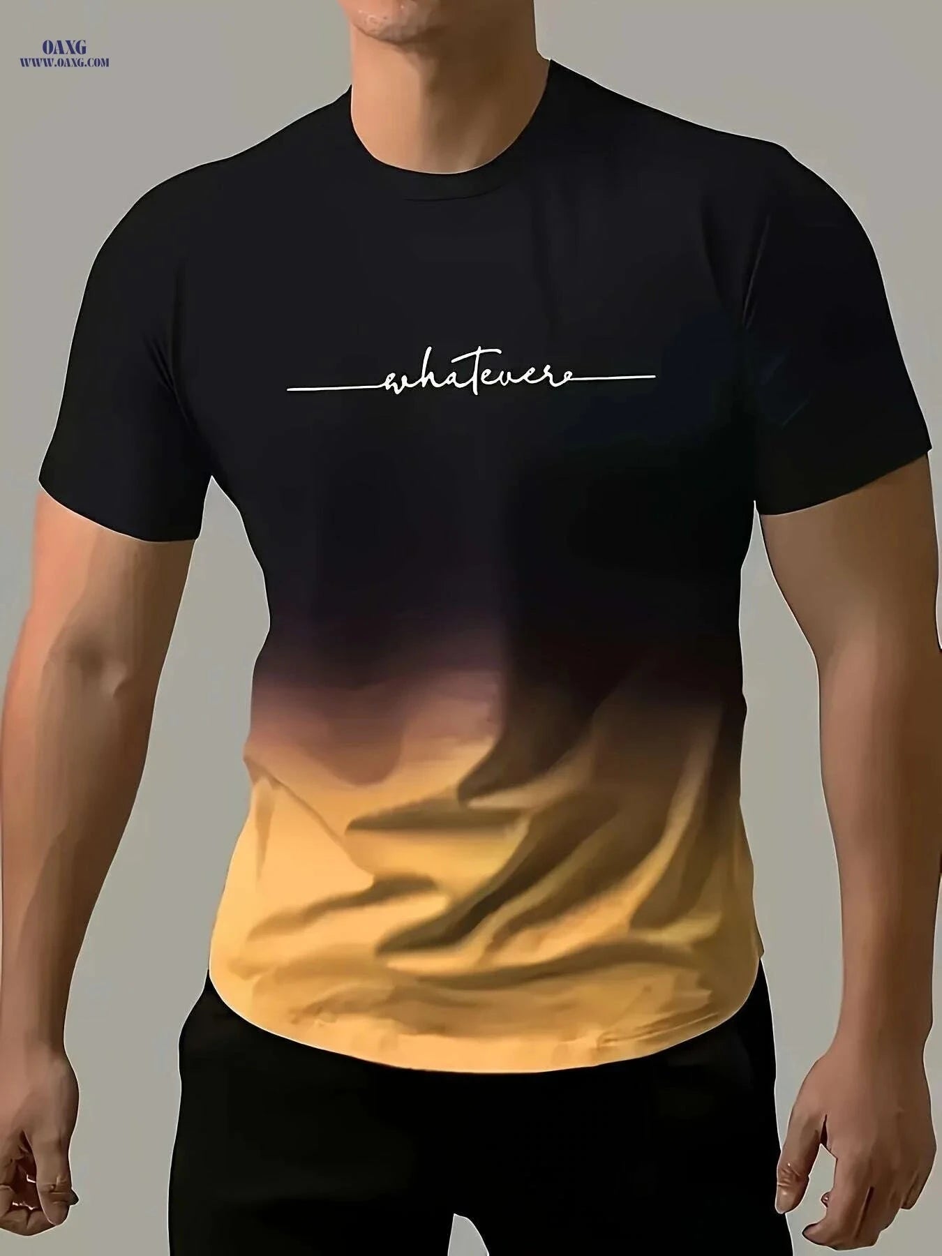 Gradient "WHATEVER" T-Shirt - Casual Crew Neck for Summer Fun   OAXG Yellow / S