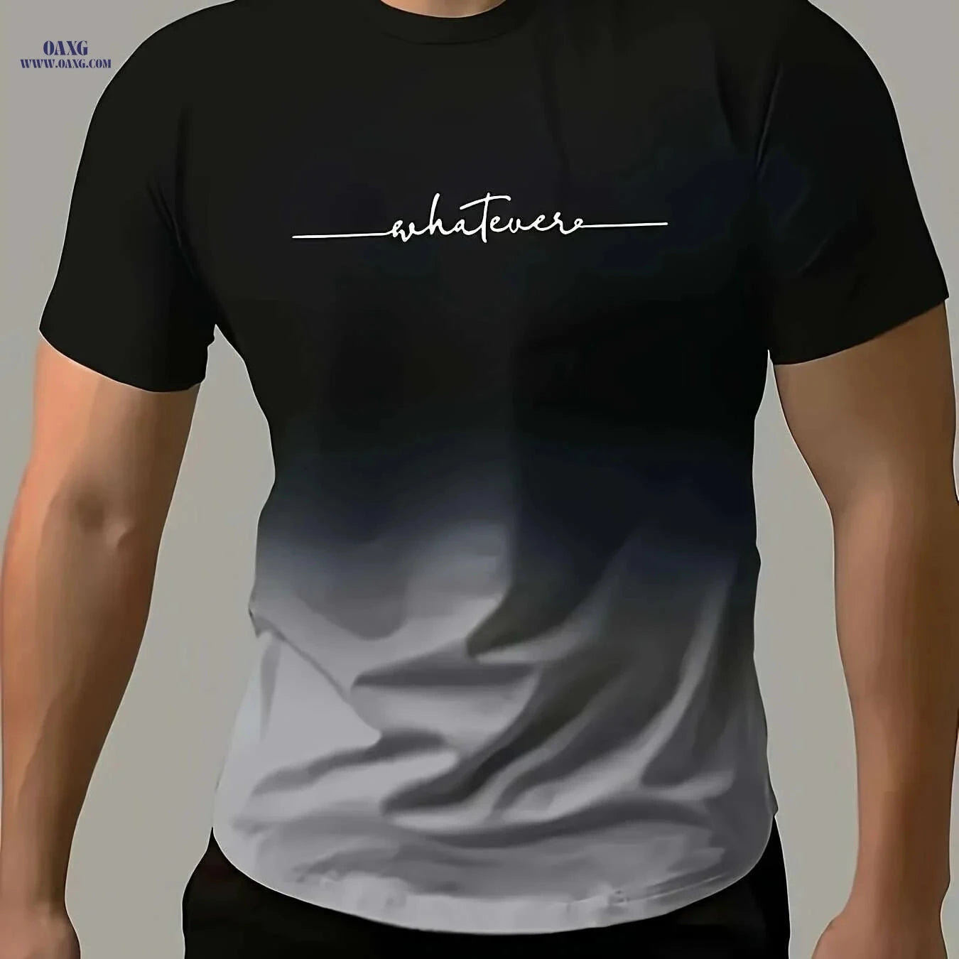 Gradient "WHATEVER" T-Shirt - Casual Crew Neck for Summer Fun   OAXG Yellow / S