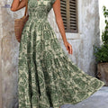Green Floral V-Neck Dress - Short Sleeve A-Line for Spring/Summer   OAXG Army Green / S