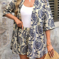 Green Vintage Floral Print Short Sleeve Set - Perfect for Vacation   OAXG 