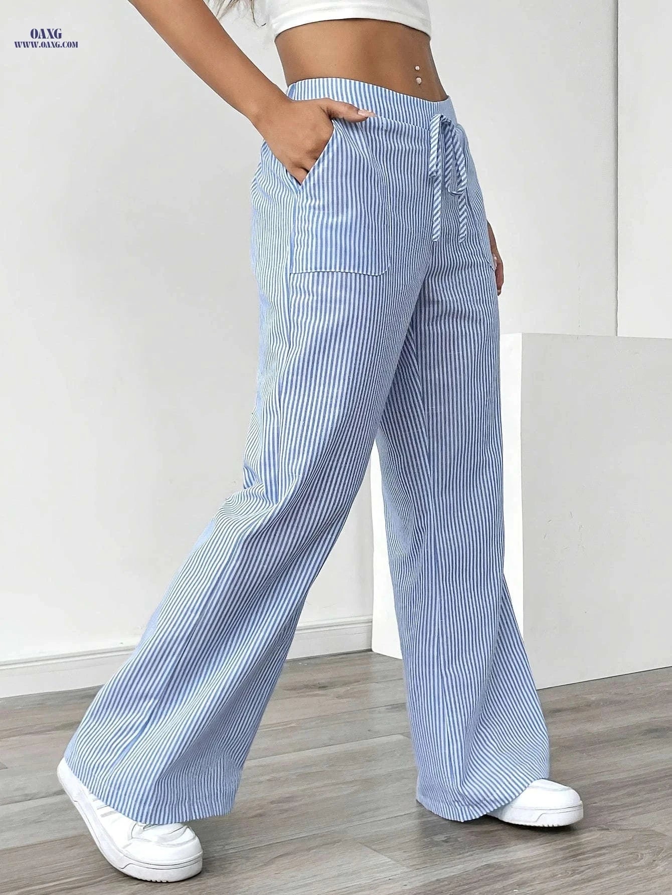 Guangbei Mirror Model ZDZ073103 - Striped Straight Leg Pants   OAXG Gray White / S
