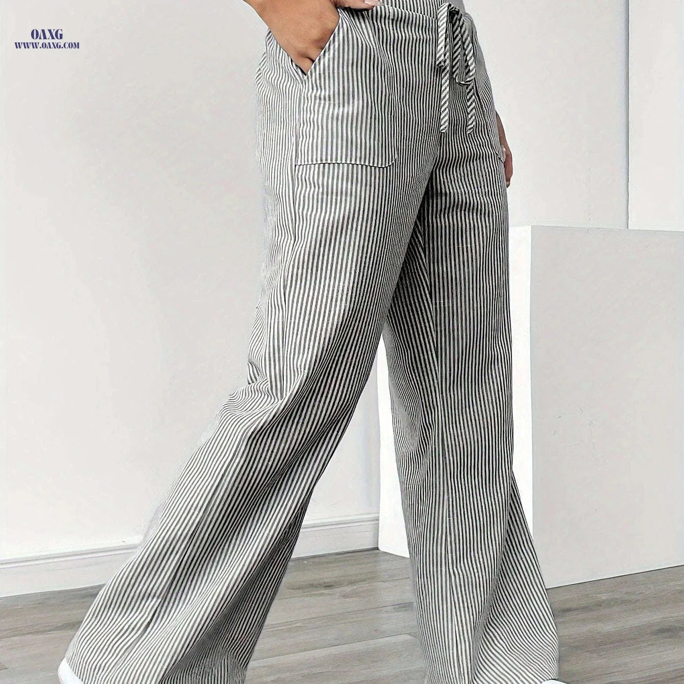 Guangbei Mirror Model ZDZ073103 - Striped Straight Leg Pants   OAXG Gray White / S