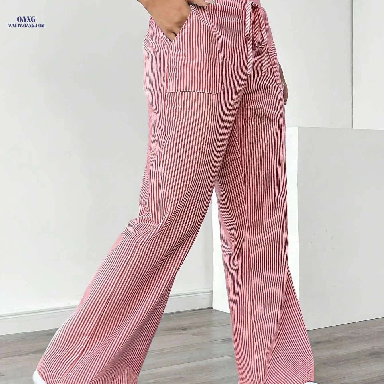 Guangbei Mirror Model ZDZ073103 - Striped Straight Leg Pants   OAXG Gray White / S