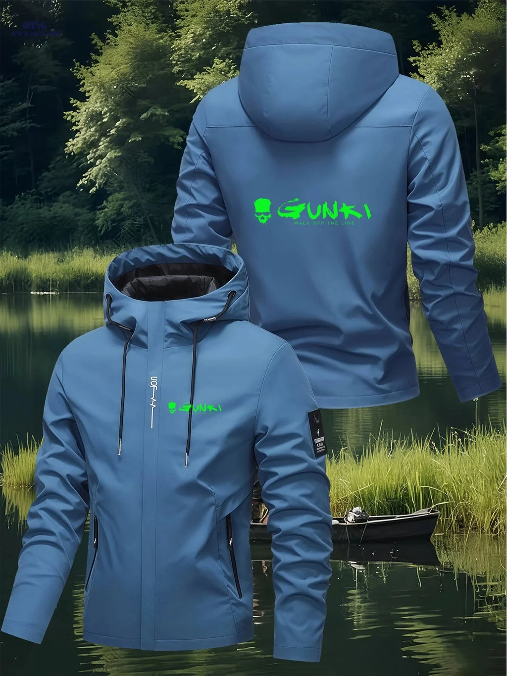 GUNKI Men's Hooded Jacket - Tech Windproof, Fluorescent Green Design   OAXG 