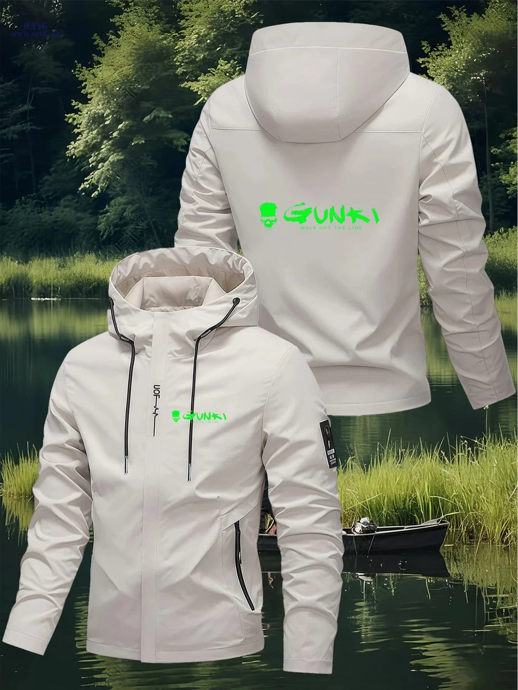 GUNKI Men's Hooded Jacket - Tech Windproof, Fluorescent Green Design   OAXG 