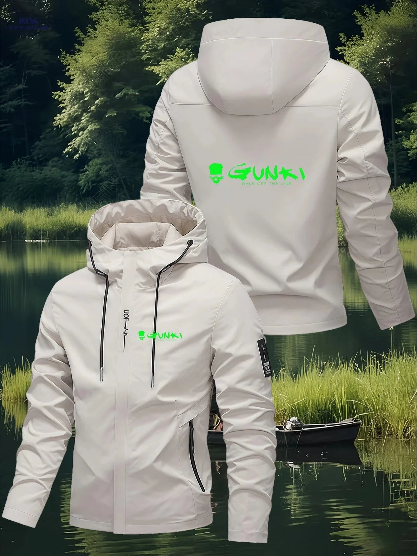 GUNKI Men's Hooded Jacket - Tech Windproof, Fluorescent Green Design   OAXG 