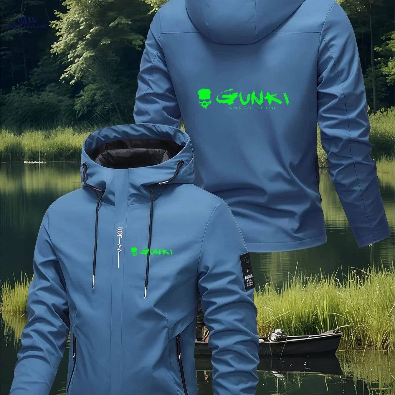 GUNKI Men's Hooded Jacket - Tech Windproof, Fluorescent Green Design   OAXG 