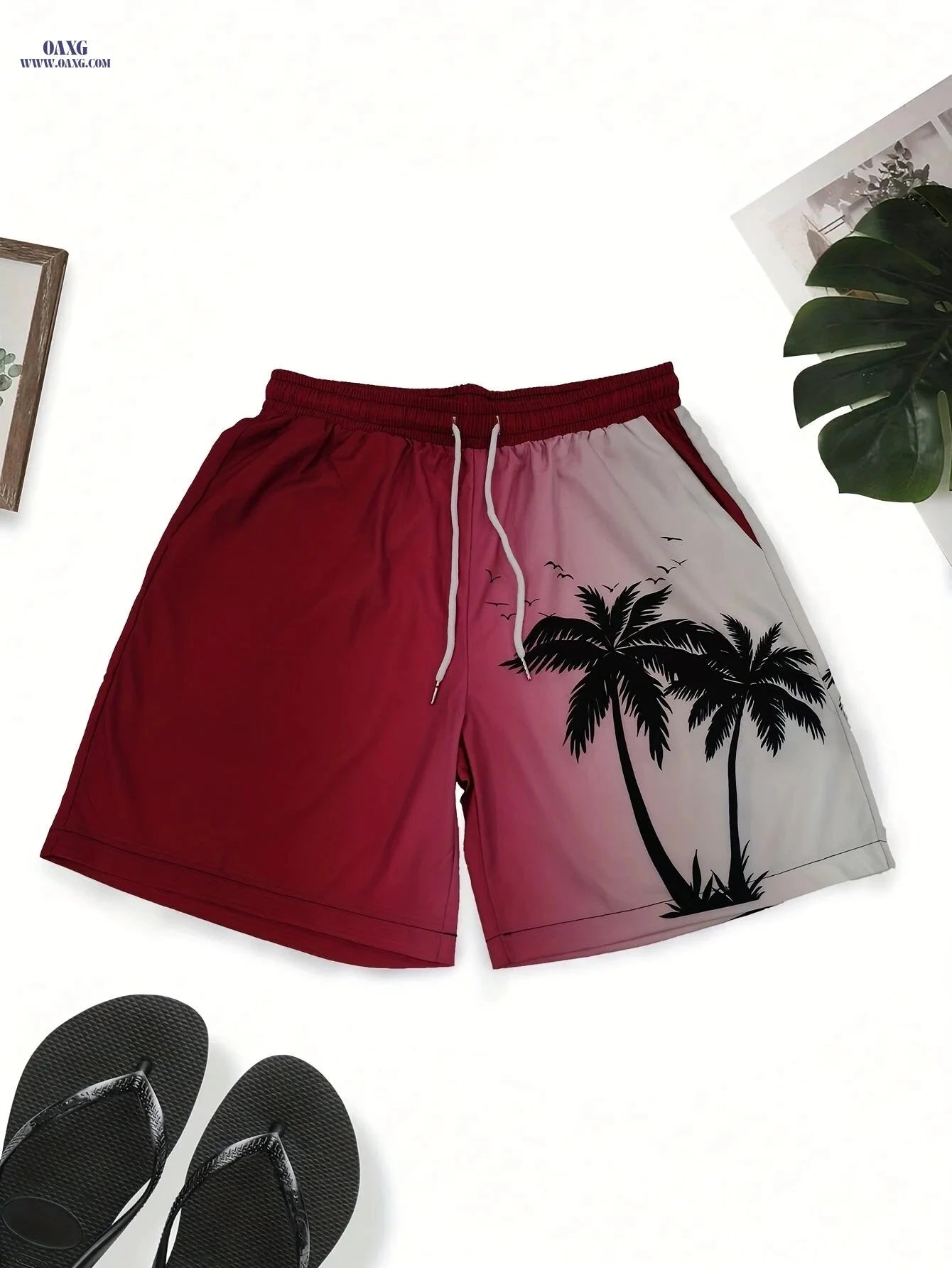HANZUNPIN 3D Coconut Tree Beach Shorts - Casual Drawstring Style   OAXG 