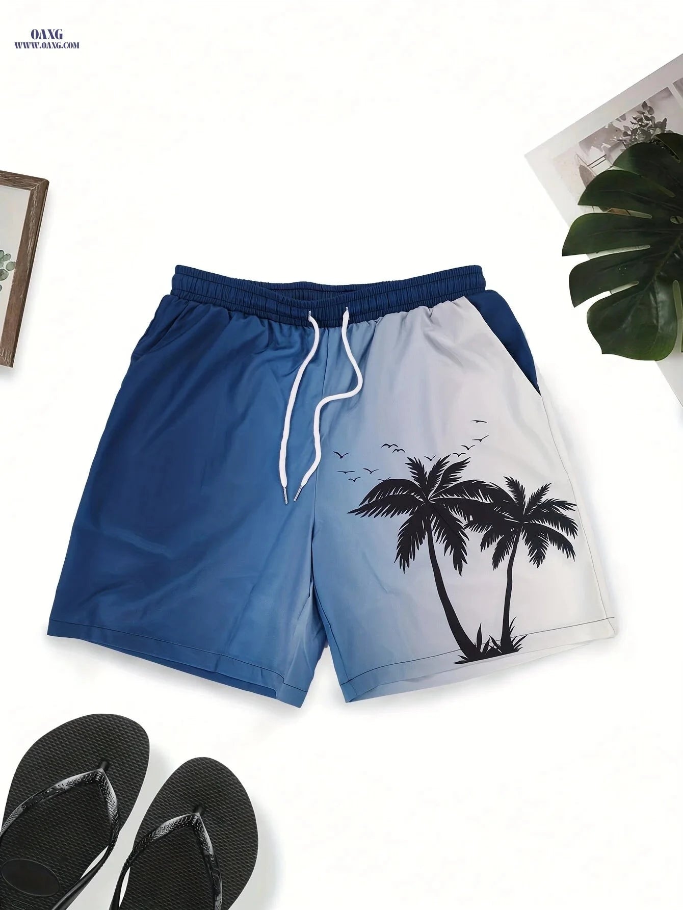 HANZUNPIN 3D Coconut Tree Beach Shorts - Casual Drawstring Style   OAXG 