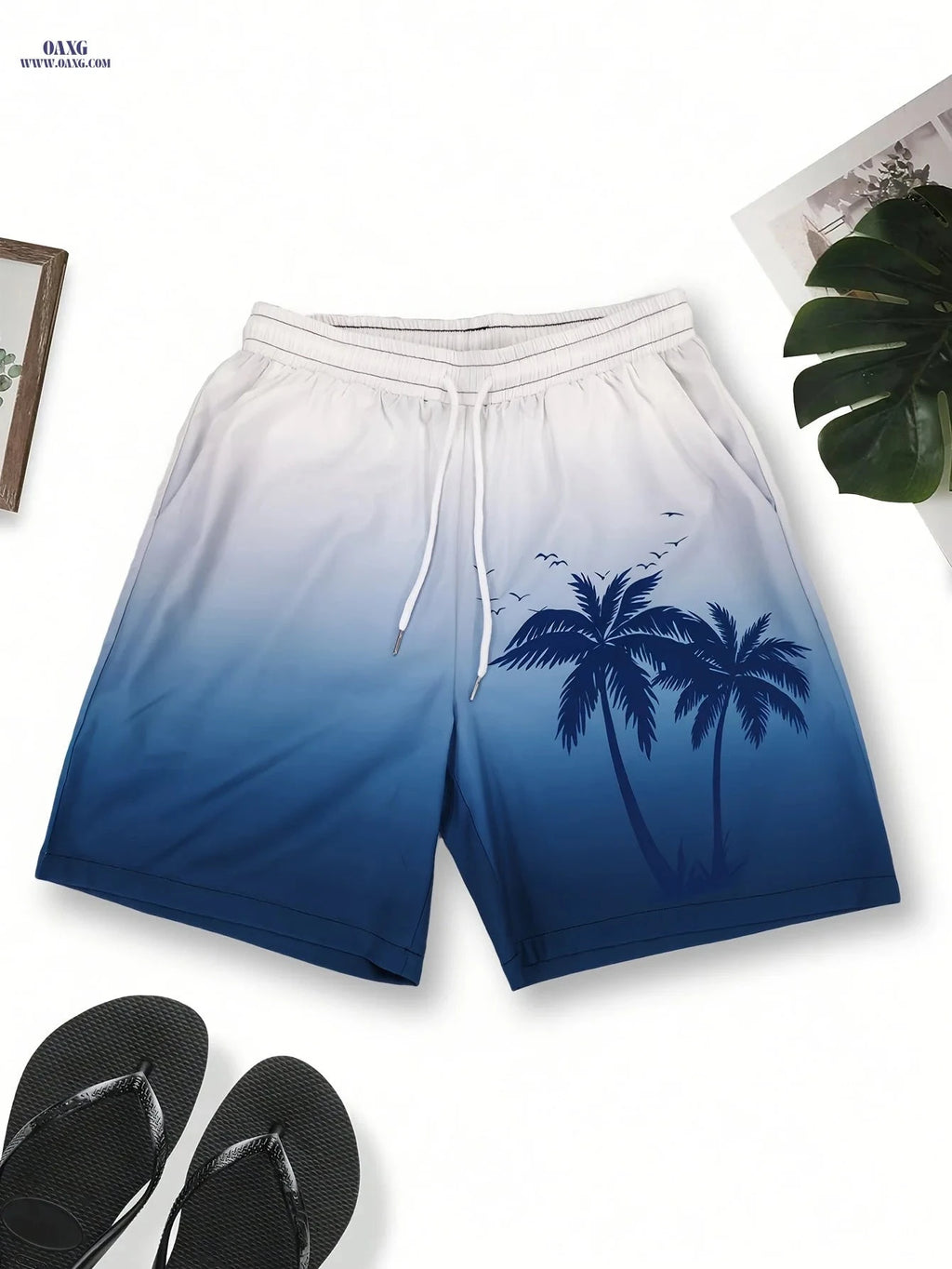HANZUNPIN 3D Coconut Tree Beach Shorts - Casual Drawstring Style   OAXG Black / FR S