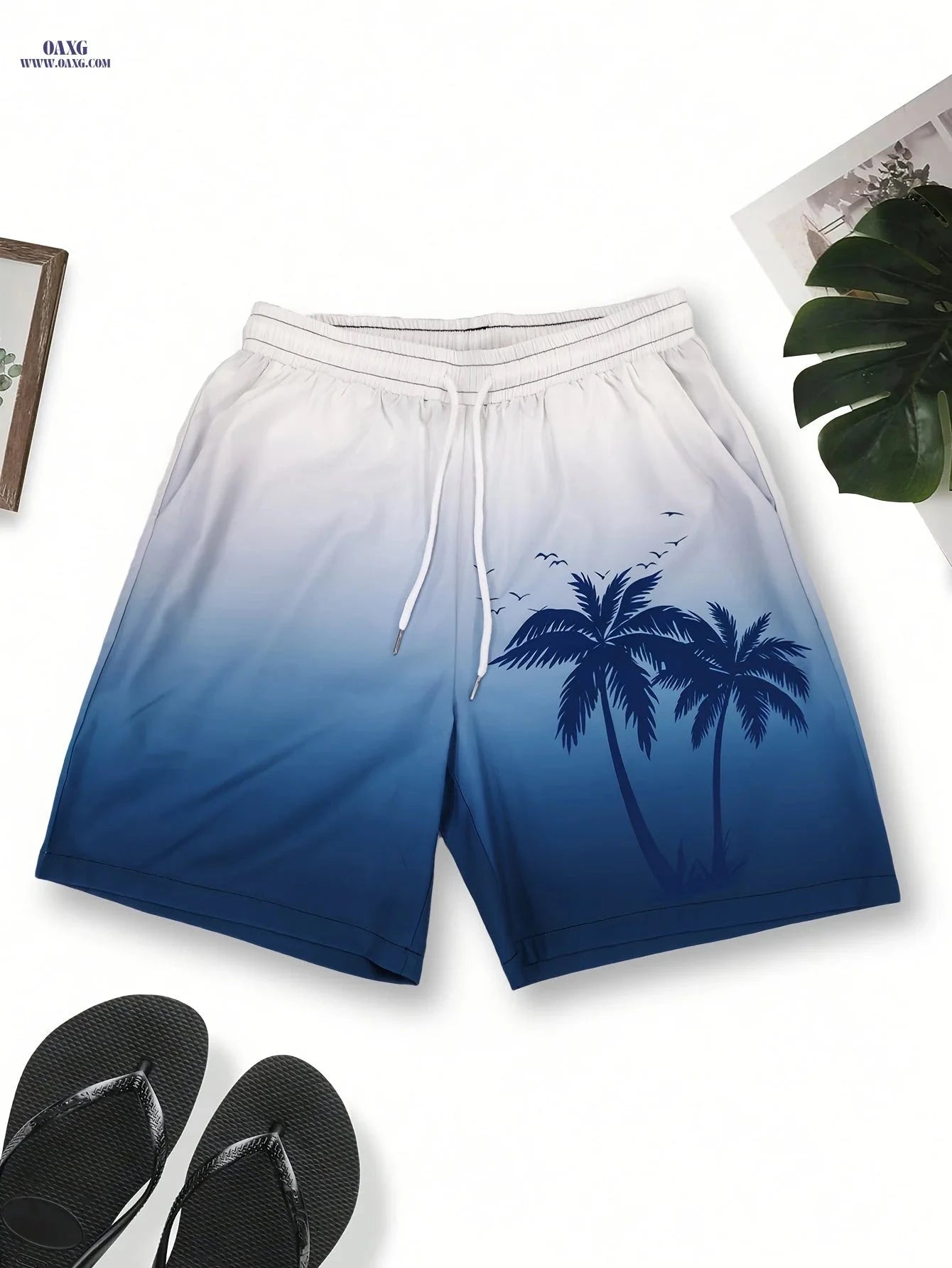 HANZUNPIN 3D Coconut Tree Beach Shorts - Casual Drawstring Style   OAXG Black / FR S