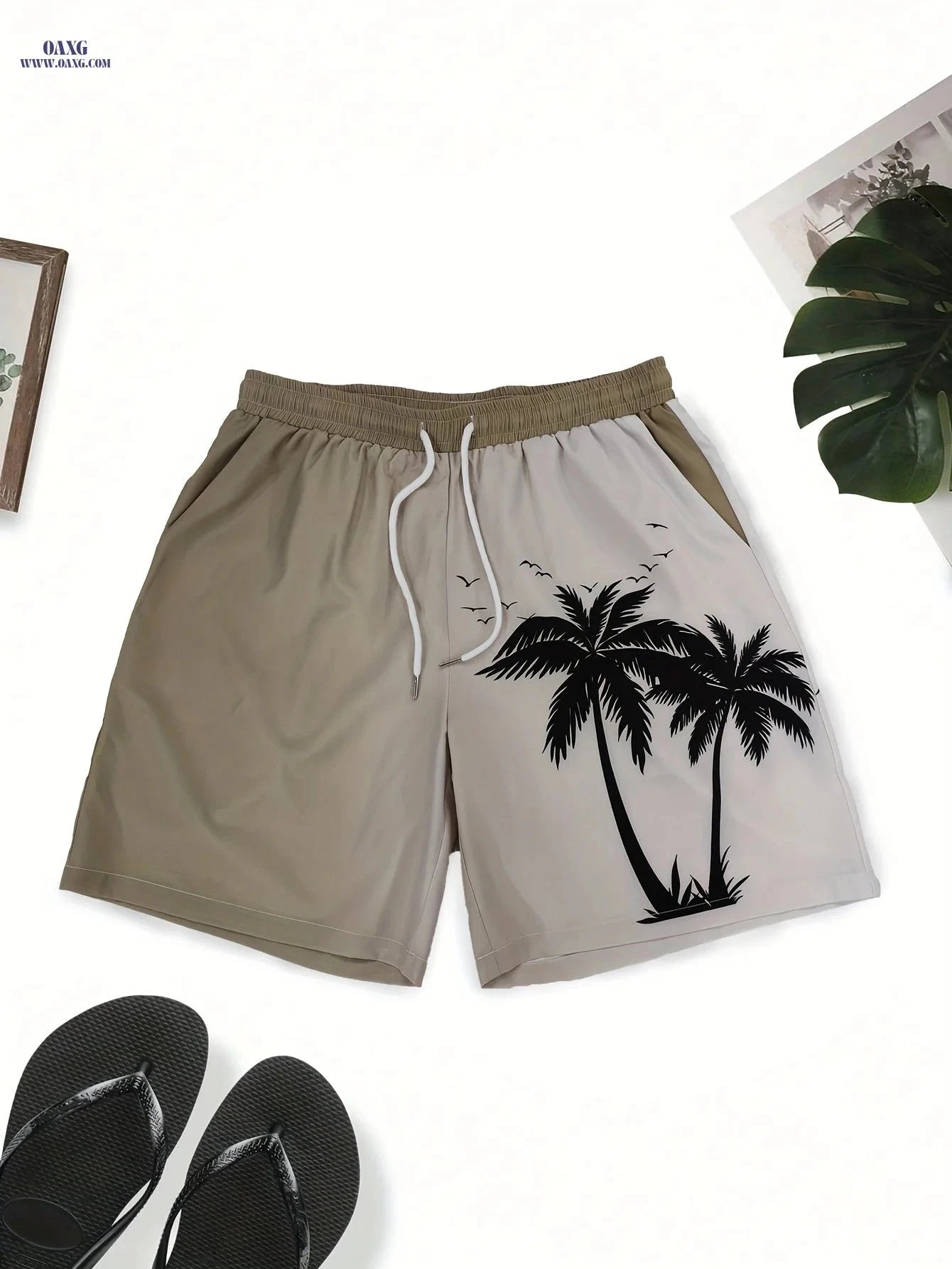 HANZUNPIN 3D Coconut Tree Beach Shorts - Casual Drawstring Style   OAXG 