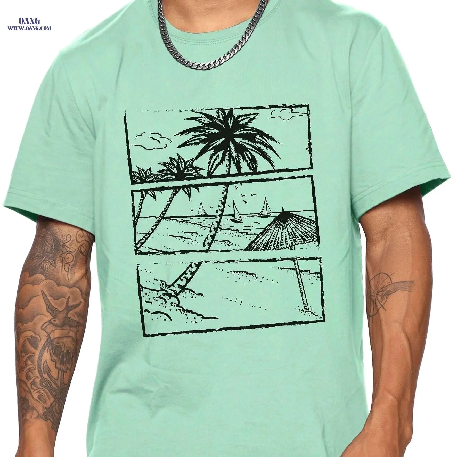 Hawaiian Beach Men's Casual T-Shirt - Short Sleeve Graphic Tee   OAXG Deep Blue / S