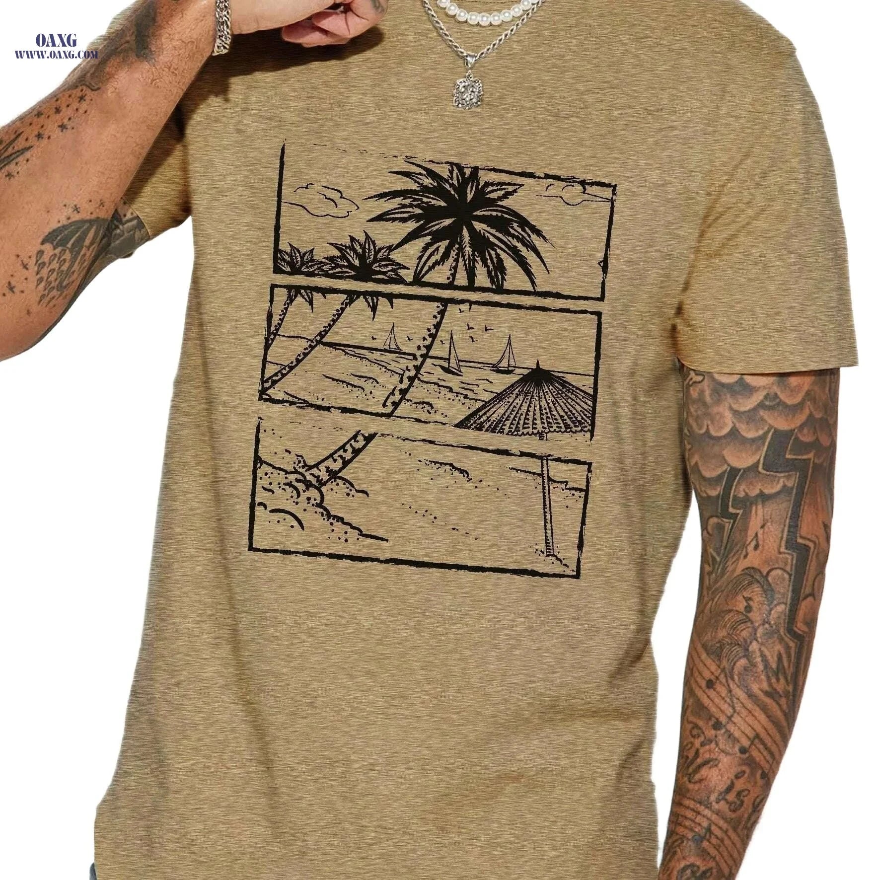 Hawaiian Beach Men's Casual T-Shirt - Short Sleeve Graphic Tee   OAXG Deep Blue / S