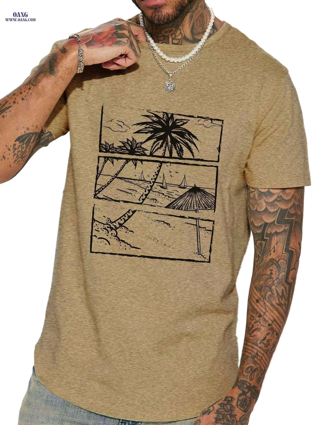 Hawaiian Beach Men's Casual T-Shirt - Short Sleeve Graphic Tee   OAXG Deep Blue / S