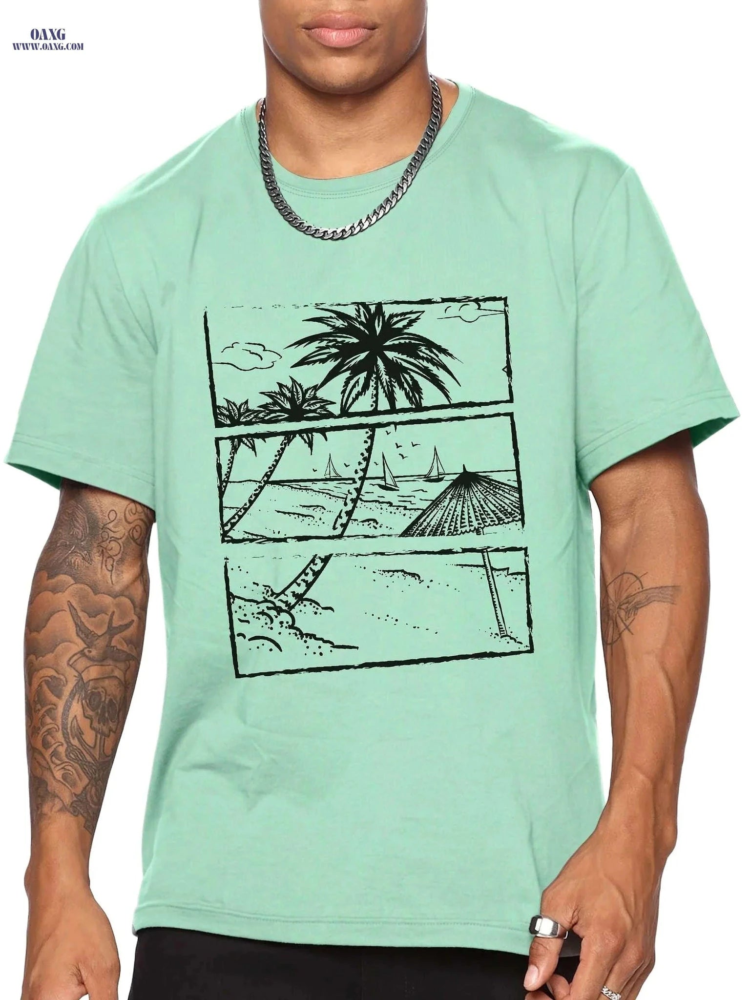 Hawaiian Beach Men's Casual T-Shirt - Short Sleeve Graphic Tee   OAXG 