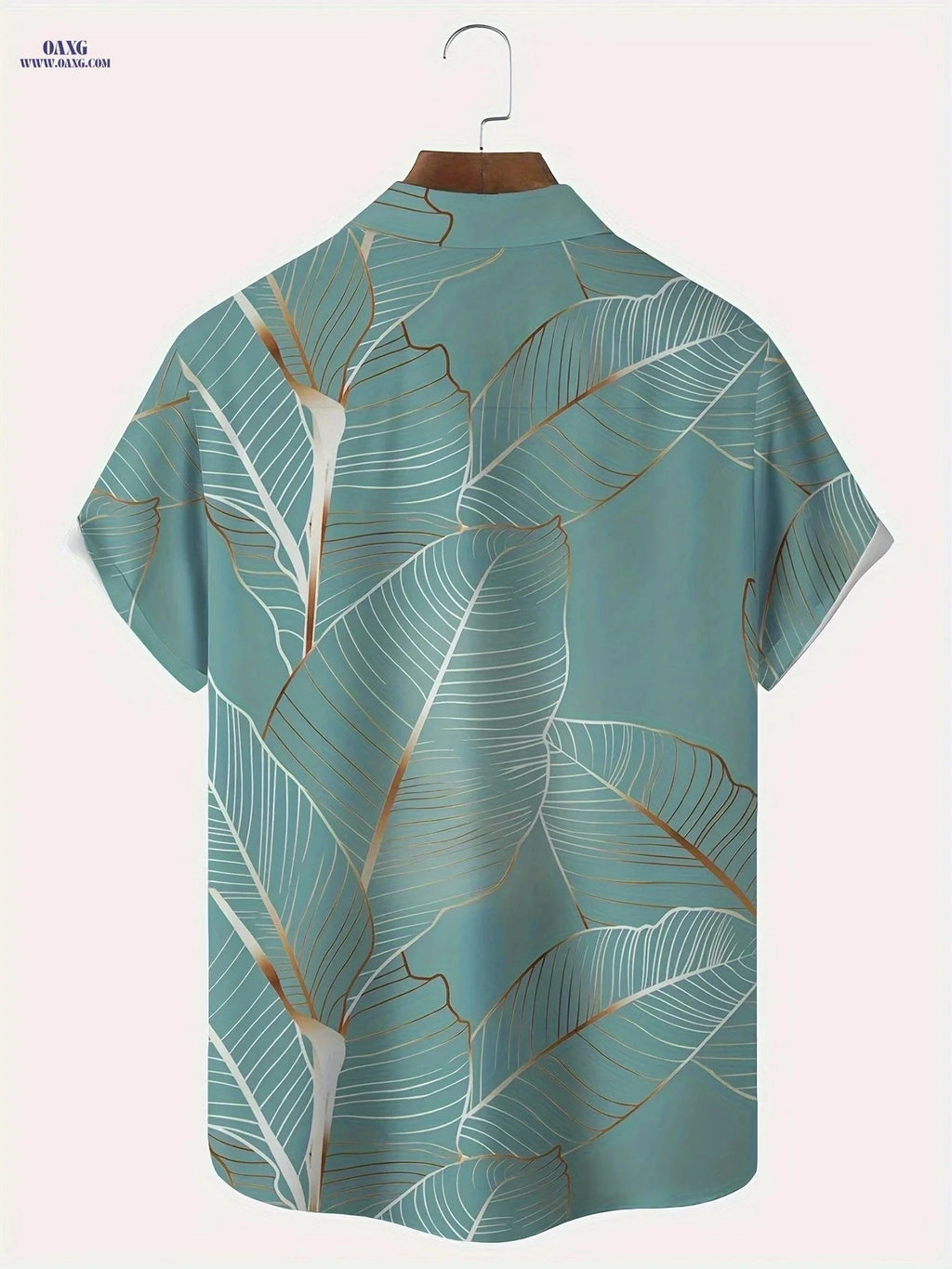 Hawaiian Leaf Print Men's Short Sleeve Shirt - Casual Summer Style   OAXG 