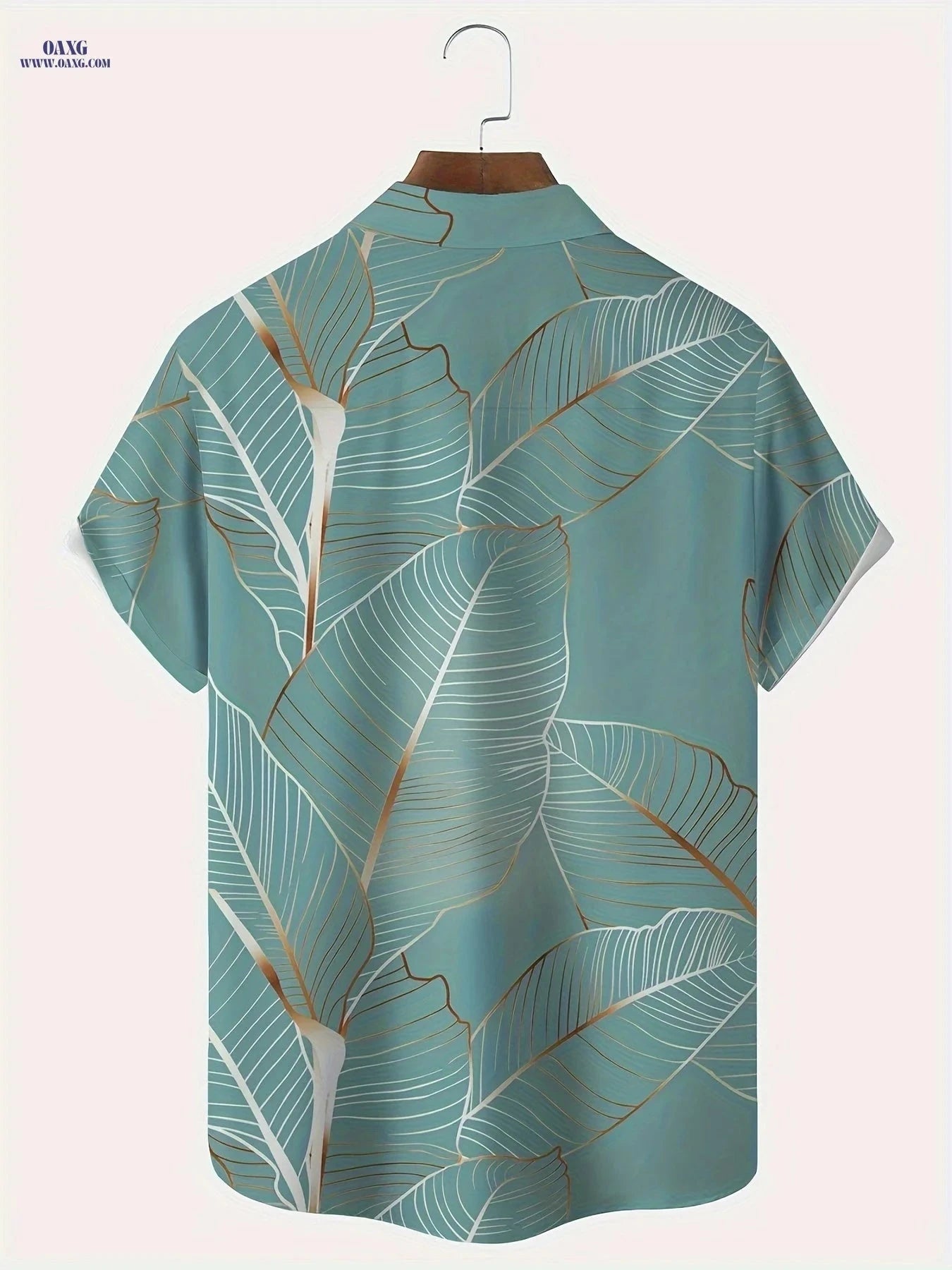 Hawaiian Leaf Print Men's Short Sleeve Shirt - Casual Summer Style   OAXG 