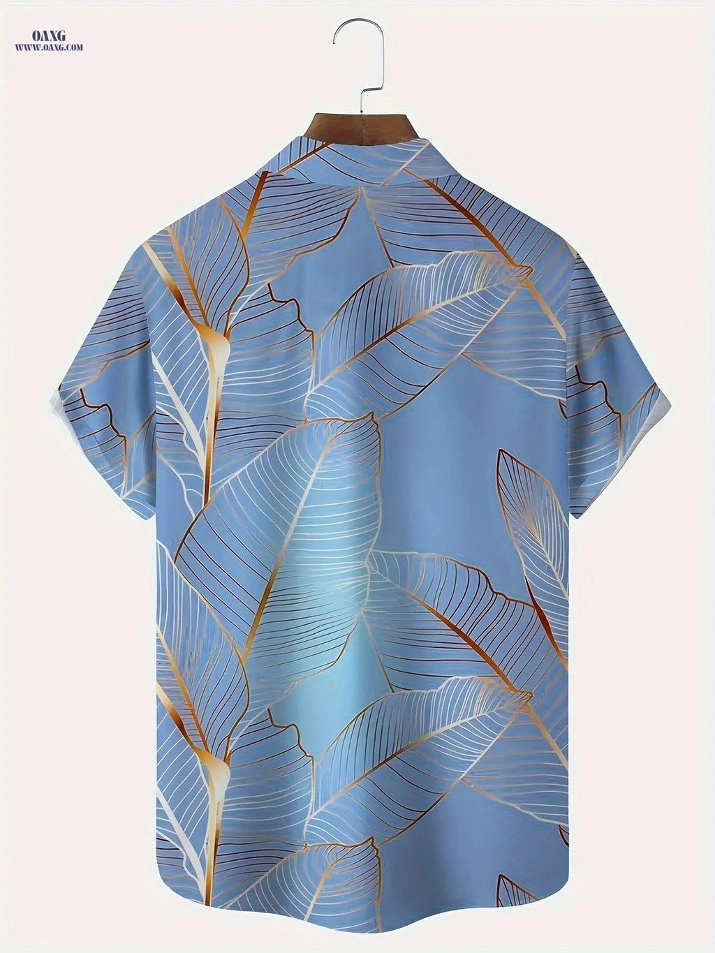 Hawaiian Leaf Print Men's Short Sleeve Shirt - Casual Summer Style   OAXG Mineral Green / FR S
