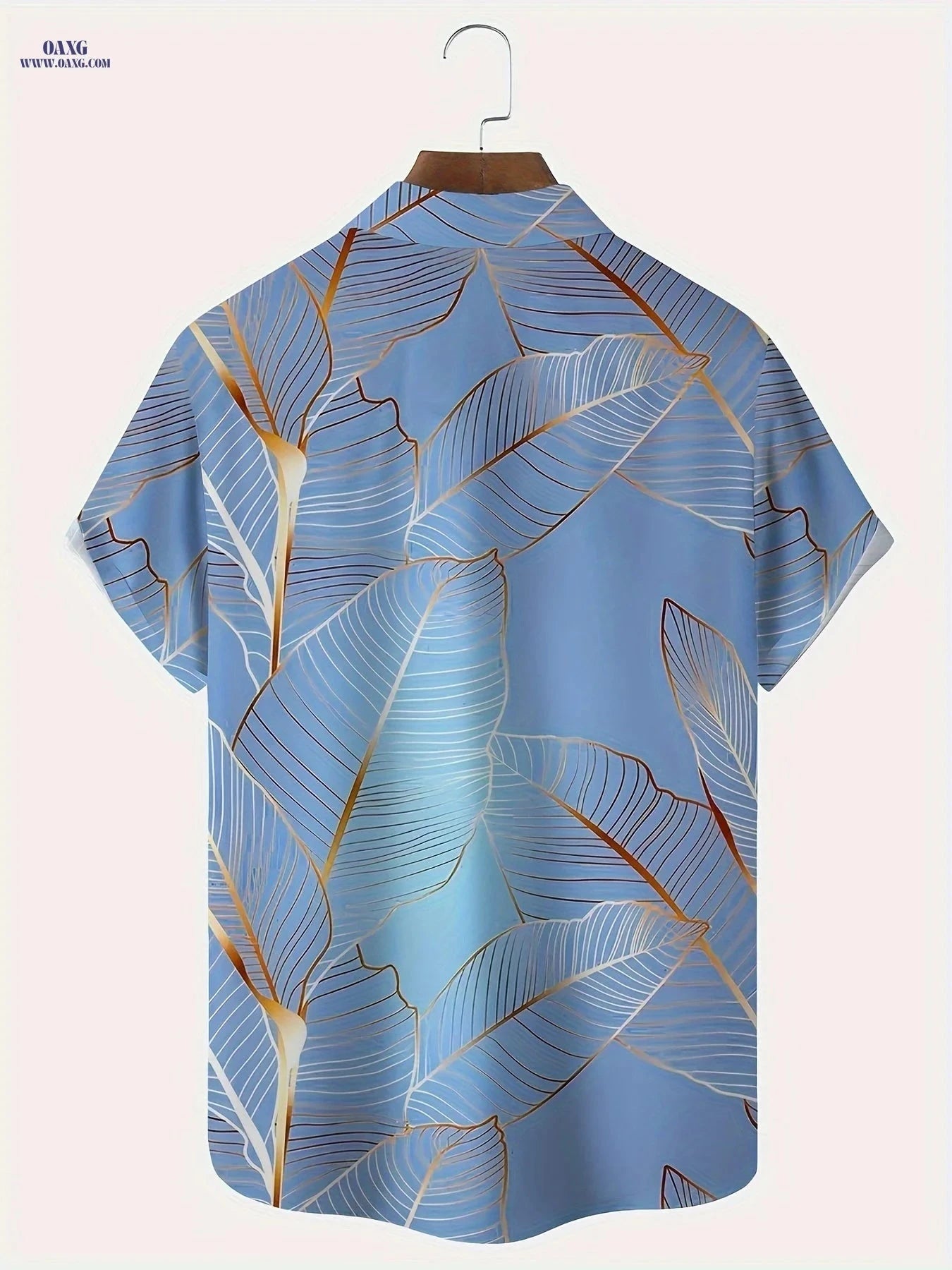 Hawaiian Leaf Print Men's Short Sleeve Shirt - Casual Summer Style   OAXG Mineral Green / FR S