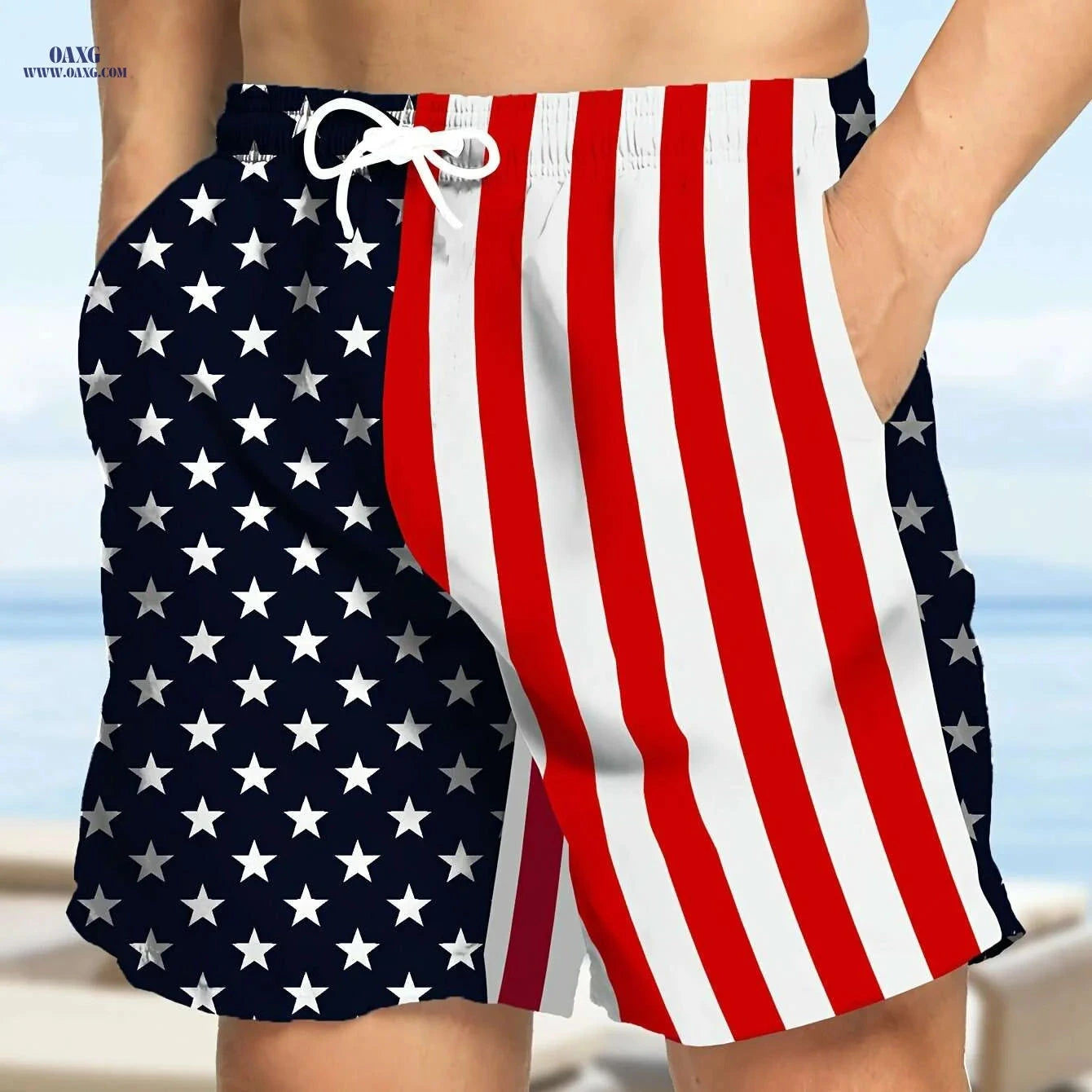 Hawaiian Print Swim Trunks for Men - Quick Dry, Drawstring Beach Shorts   OAXG 01 / S