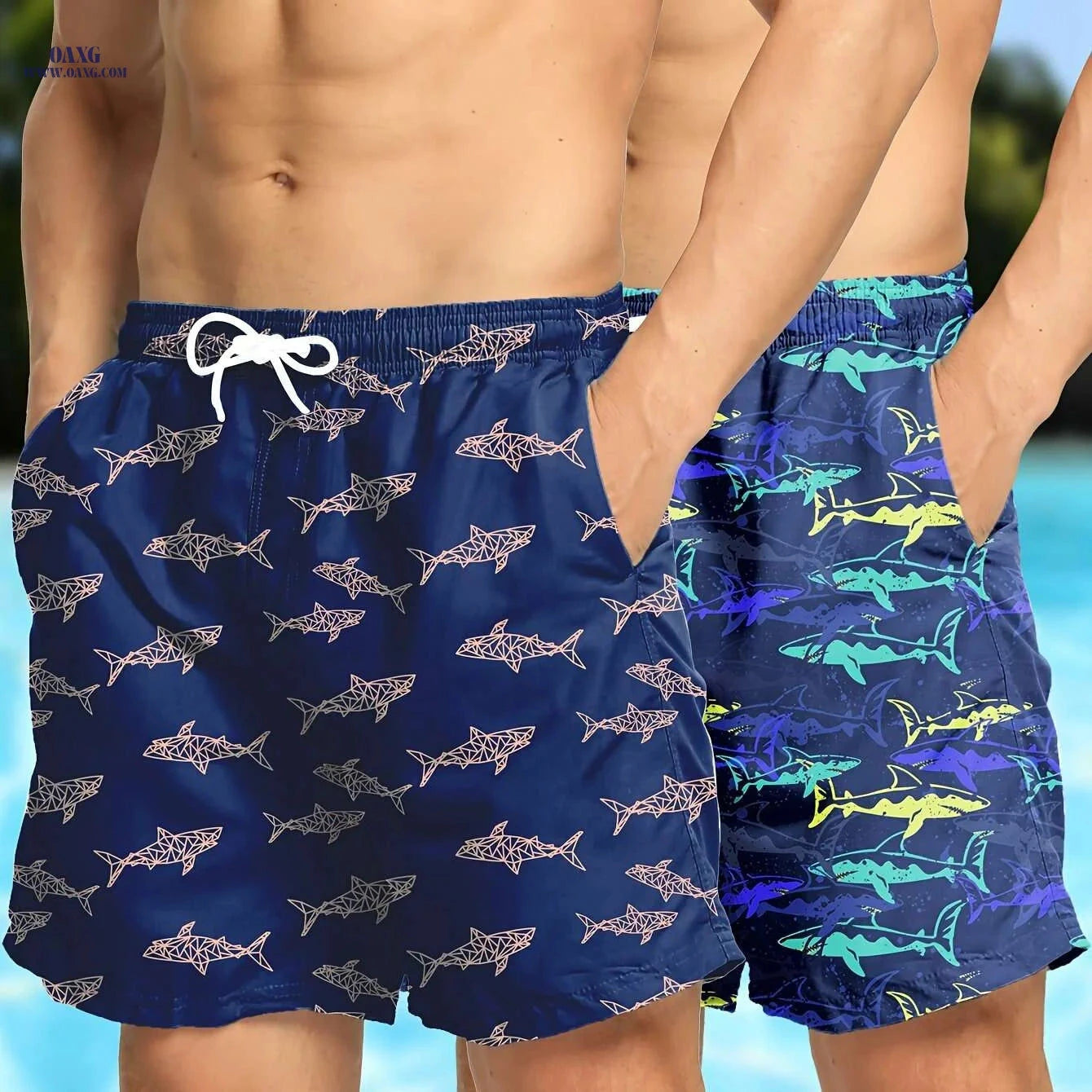 Hawaiian Print Swim Trunks for Men - Quick Dry, Drawstring Beach Shorts   OAXG 01 / S