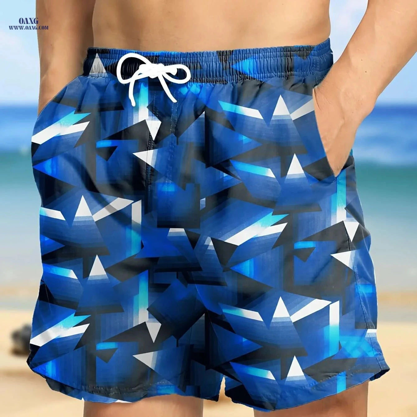 Hawaiian Print Swim Trunks for Men - Quick Dry, Drawstring Beach Shorts   OAXG 