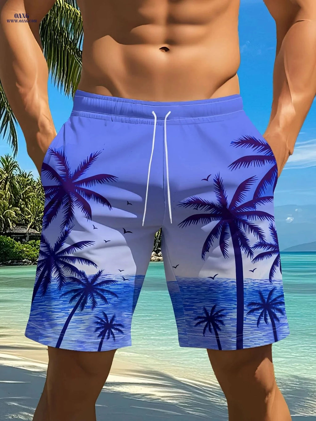 Hawaiian Tropical Palm Tree Shorts - Summer Casual Beachwear   OAXG Mixed Color / S