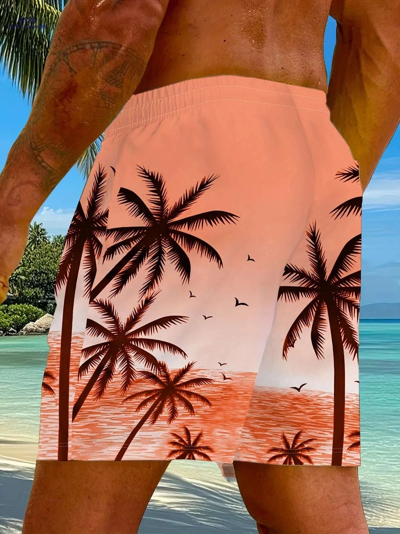 Hawaiian Tropical Palm Tree Shorts - Summer Casual Beachwear   OAXG Mixed Color / S