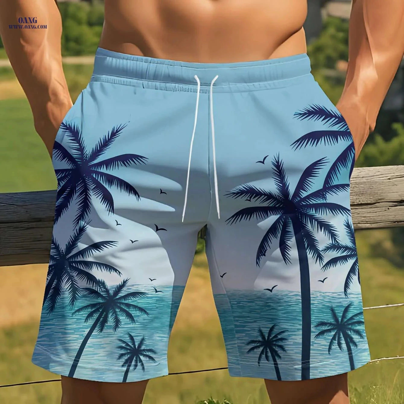 Hawaiian Tropical Palm Tree Shorts - Summer Casual Beachwear   OAXG Mixed Color / S