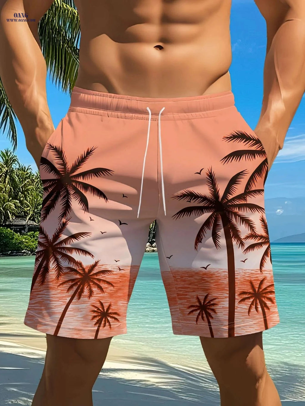 Hawaiian Tropical Palm Tree Shorts - Summer Casual Beachwear   OAXG Mixed Color / S