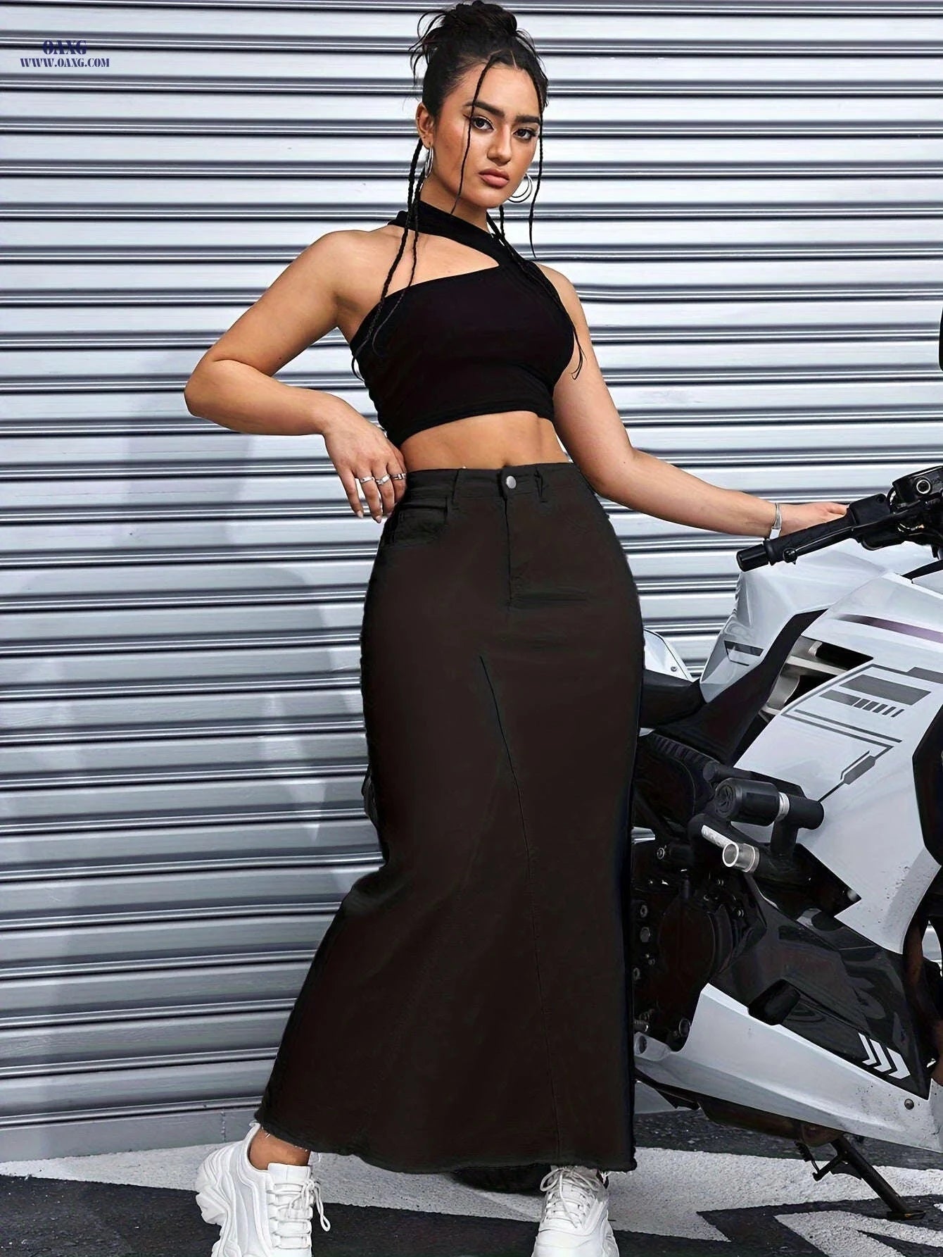 HEALAXIN Women's Casual Elastic Flow Skirt - High Waist, Long Length   OAXG Black / S