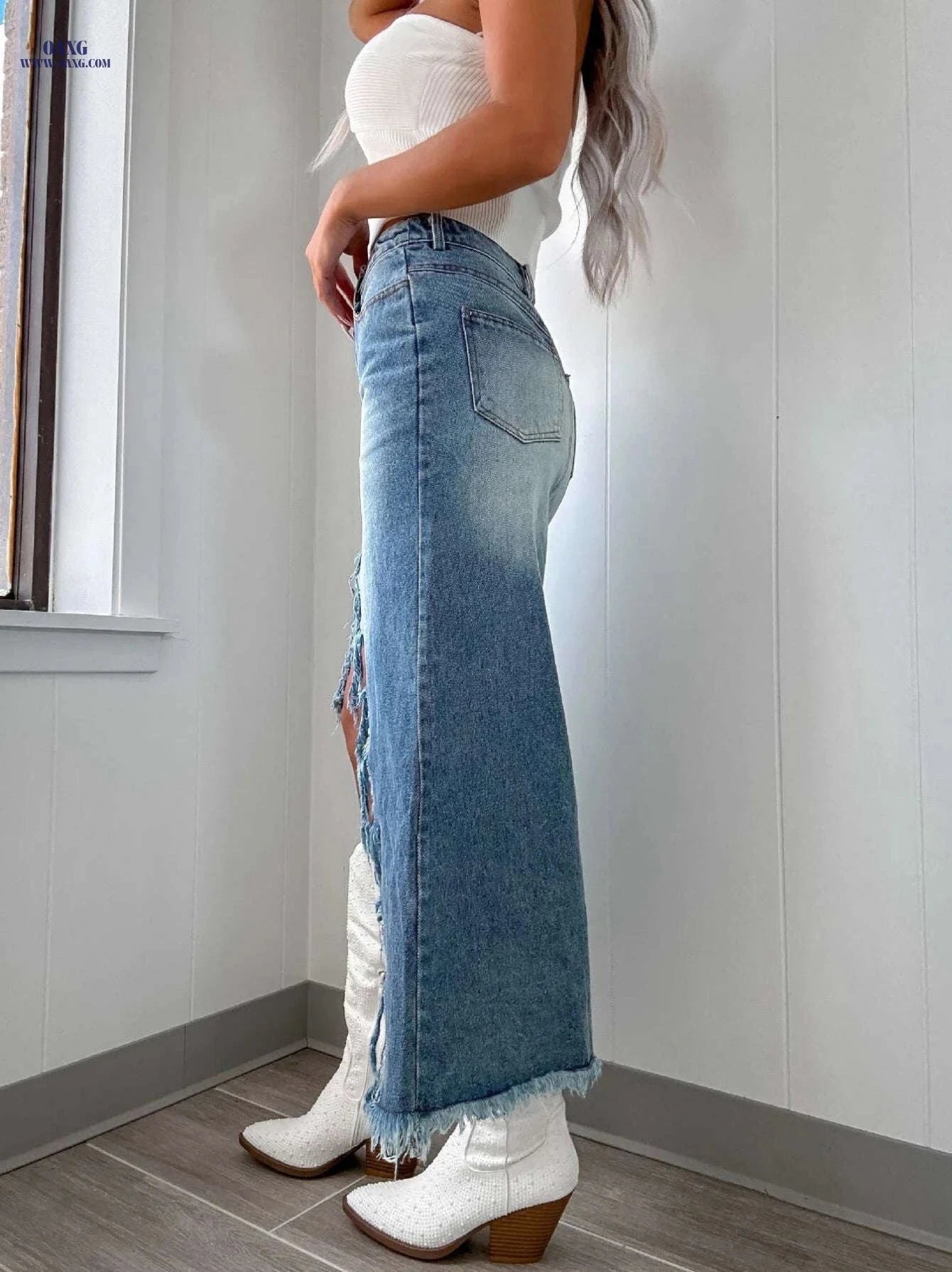 HEALAXIN Women's Denim Midi Skirt - Comfortable Bodycon Fit   OAXG 