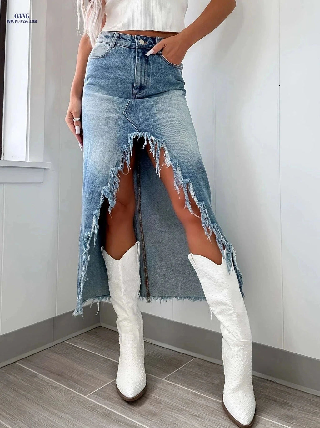HEALAXIN Women's Denim Midi Skirt - Comfortable Bodycon Fit   OAXG Medium Blue / S