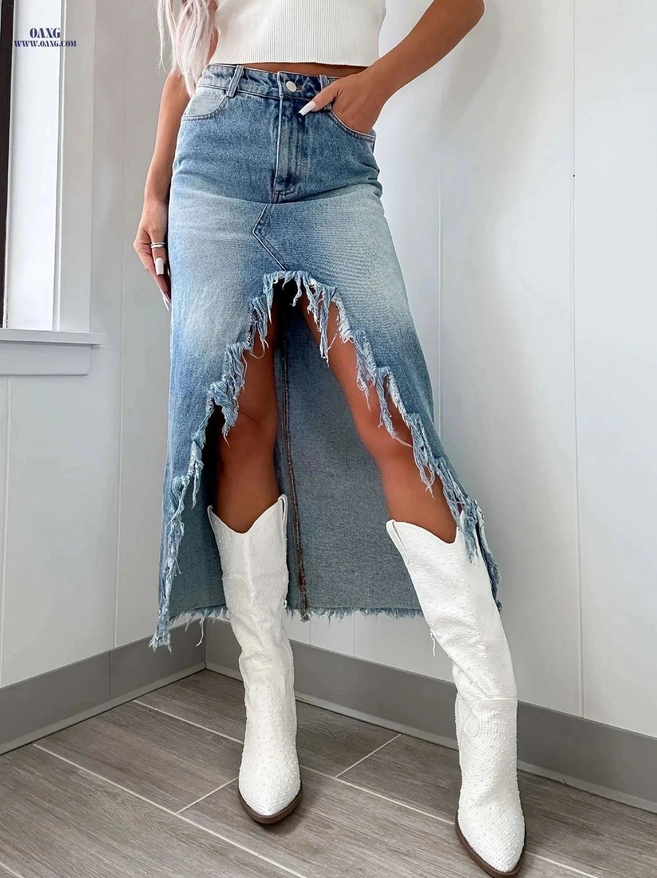 HEALAXIN Women's Denim Midi Skirt - Comfortable Bodycon Fit   OAXG Medium Blue / S