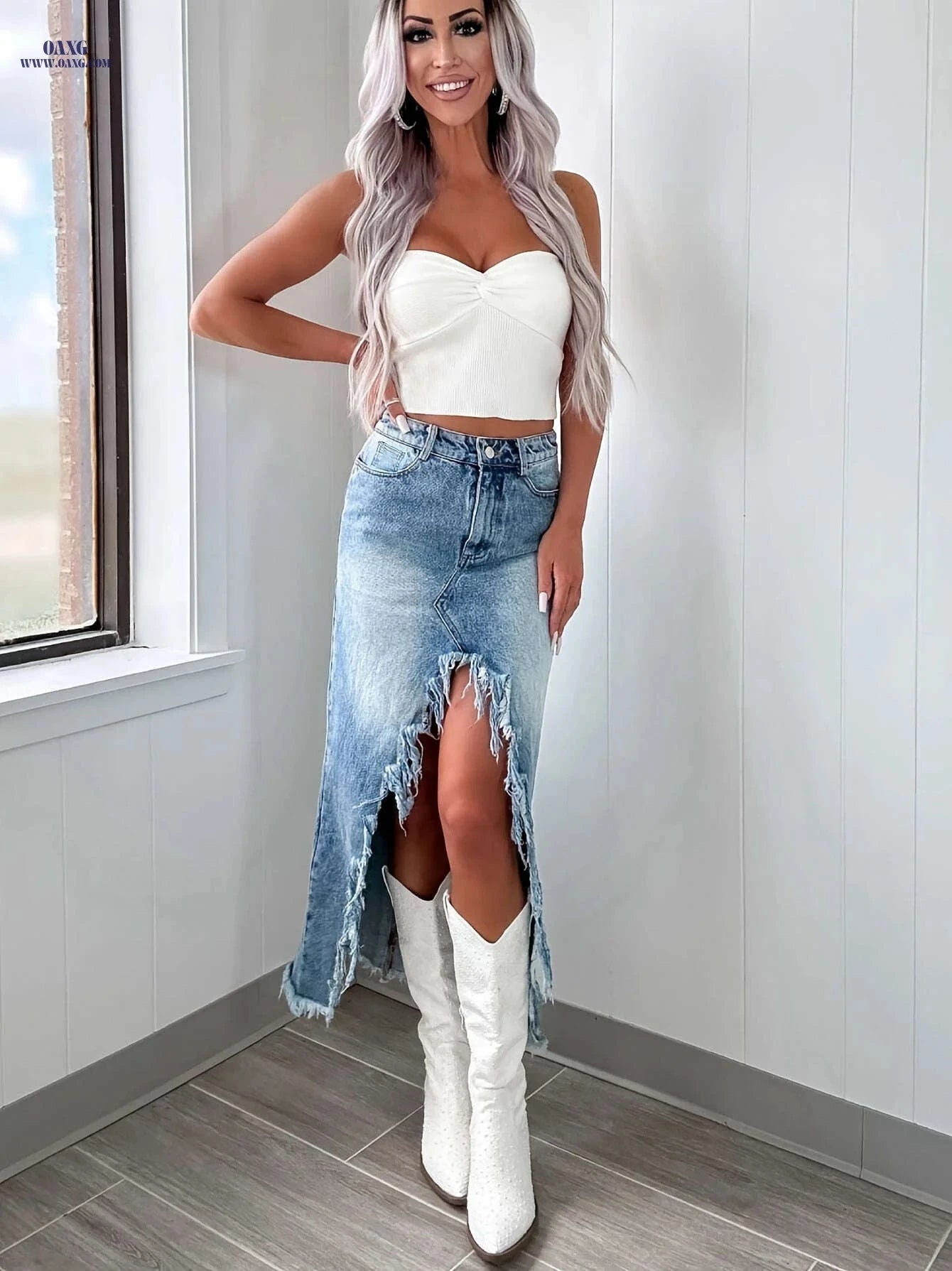 HEALAXIN Women's Denim Midi Skirt - Comfortable Bodycon Fit   OAXG 