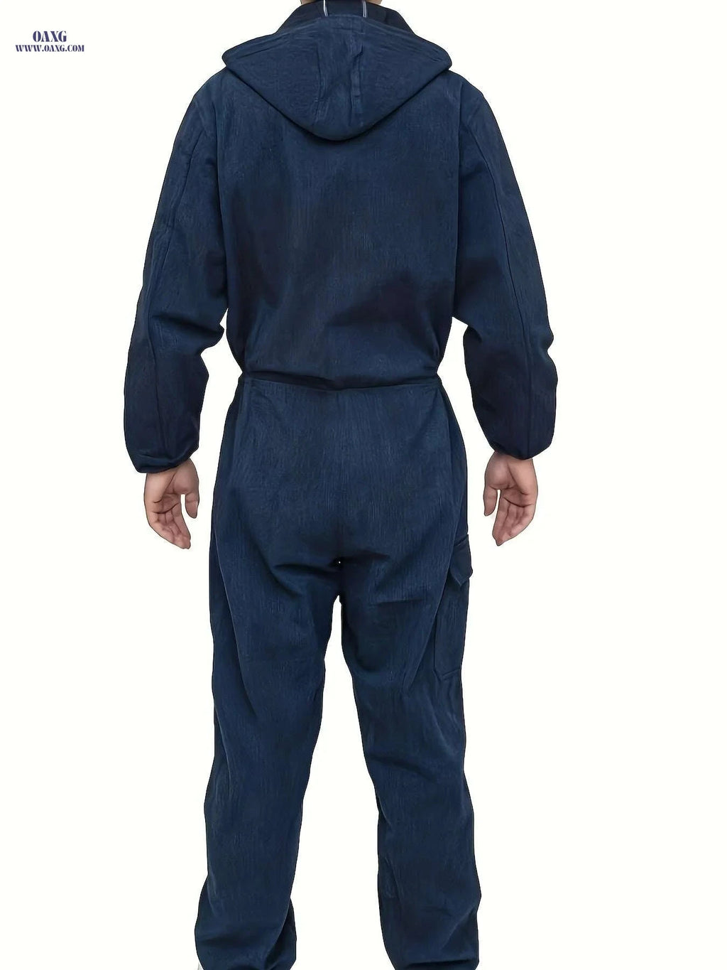 Heavy-Duty Denim Overalls - Hooded Zip Workwear Suit for Men   OAXG Navy Blue / Asian L