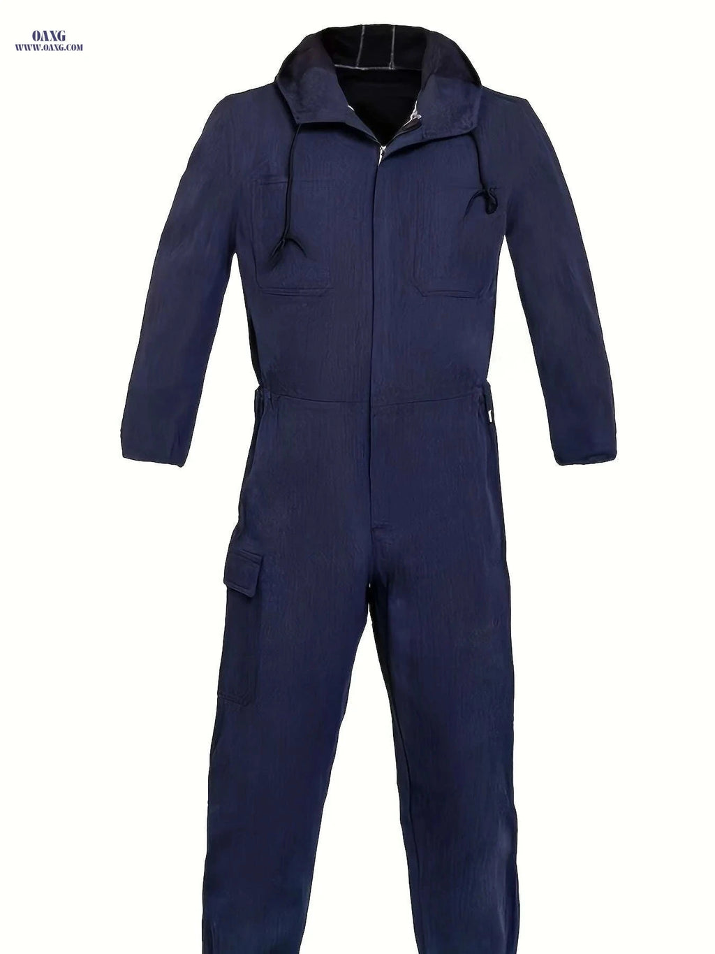 Heavy-Duty Denim Overalls - Hooded Zip Workwear Suit for Men   OAXG Navy Blue / Asian L