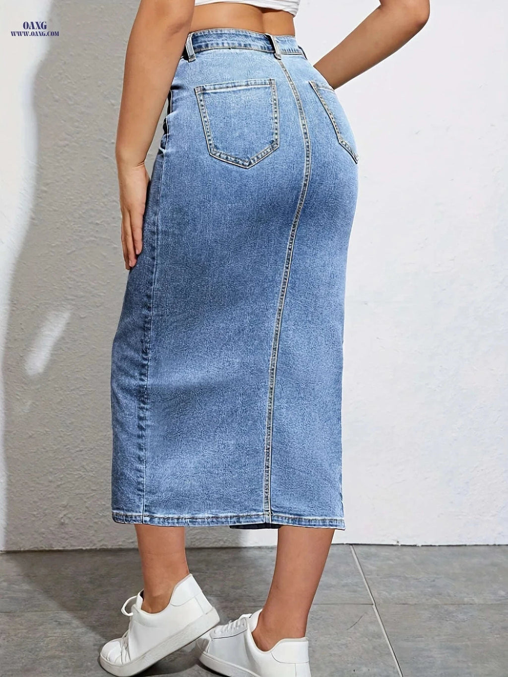 HELAIXIN Women's High-Waisted Denim Wrap Skirt - Slim Fit, Side Slit   OAXG 